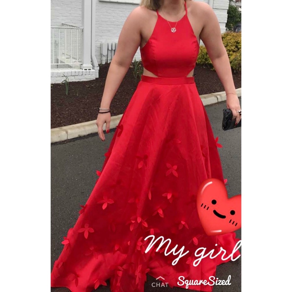 B.Smart halter neck, side and back slit prom dress